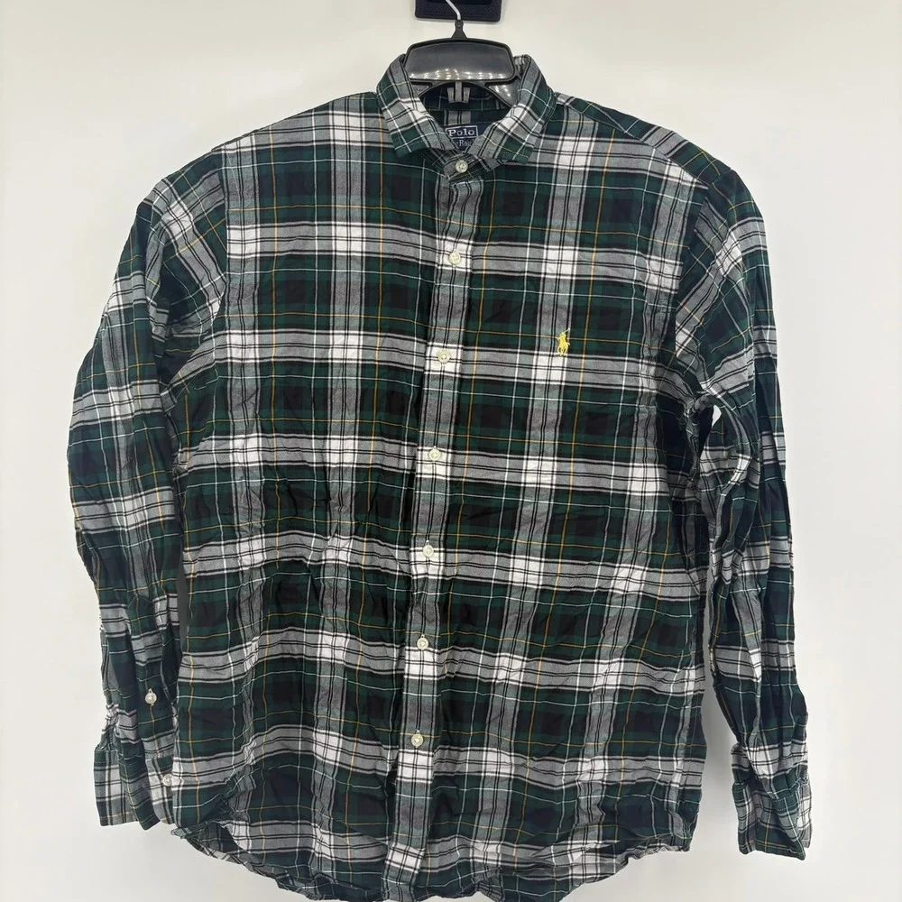 Polo Ralph Lauren Large Classic Fit Green Plaid Button Down Shirt Long Sleeve